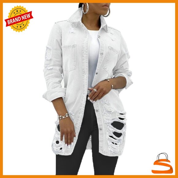 Jackets & Blazers - Long Sleeve Denim Trucker Jacket with Pockets, Women's Classic Coat